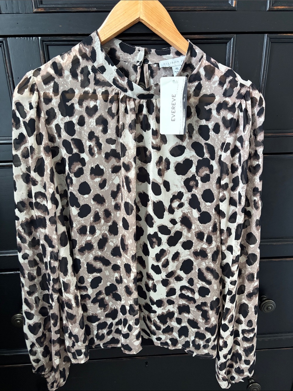 NWT Evereve Allison Joy size XL ‘Nora’ Cheetah Print Mockneck Long Sleeve Blouse